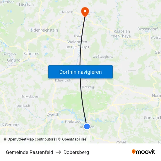 Gemeinde Rastenfeld to Dobersberg map