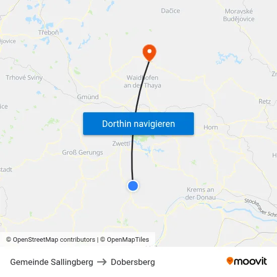 Gemeinde Sallingberg to Dobersberg map