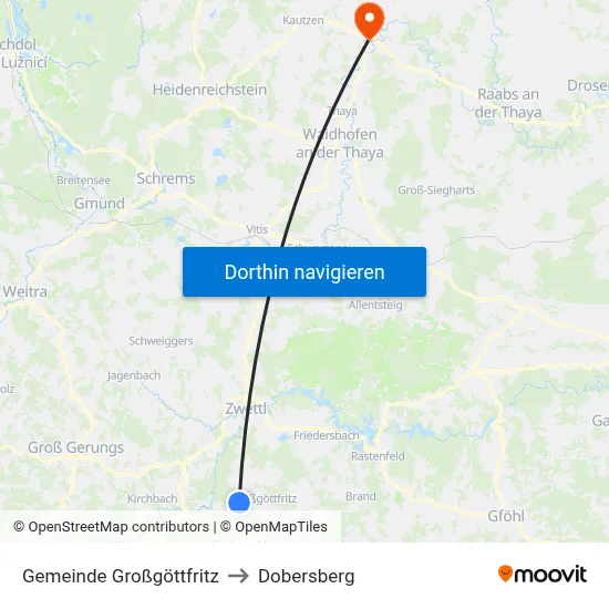 Gemeinde Großgöttfritz to Dobersberg map