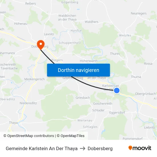 Gemeinde Karlstein An Der Thaya to Dobersberg map