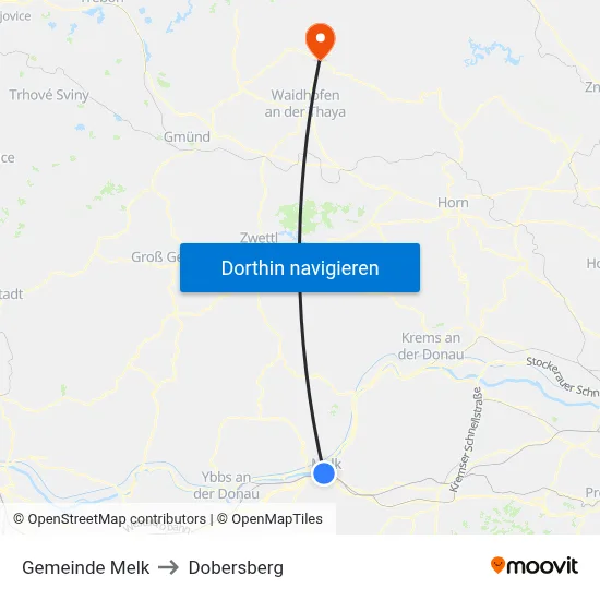 Gemeinde Melk to Dobersberg map