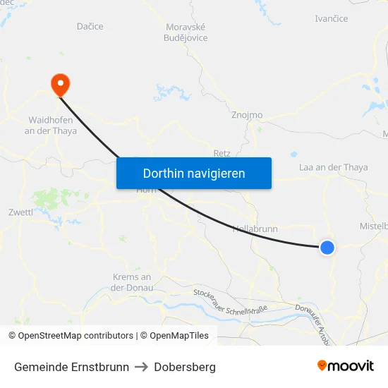 Gemeinde Ernstbrunn to Dobersberg map