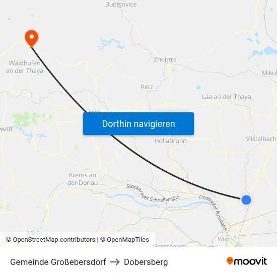 Gemeinde Großebersdorf to Dobersberg map