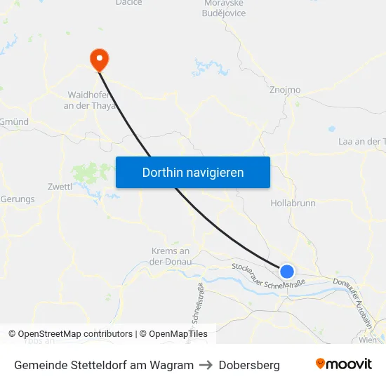 Gemeinde Stetteldorf am Wagram to Dobersberg map