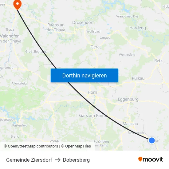 Gemeinde Ziersdorf to Dobersberg map
