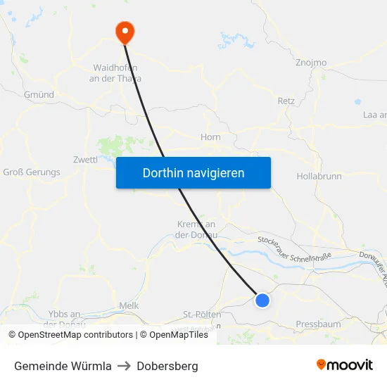 Gemeinde Würmla to Dobersberg map