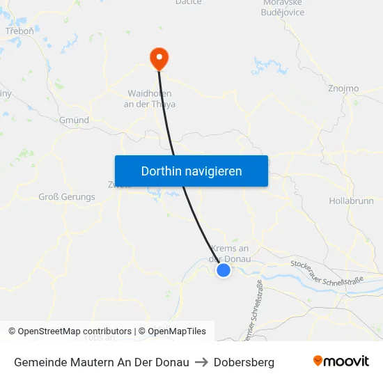 Gemeinde Mautern An Der Donau to Dobersberg map