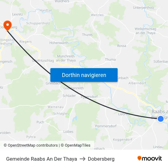 Gemeinde Raabs An Der Thaya to Dobersberg map
