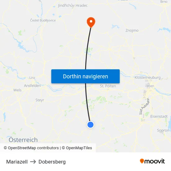 Mariazell to Dobersberg map