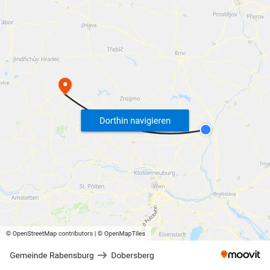 Gemeinde Rabensburg to Dobersberg map