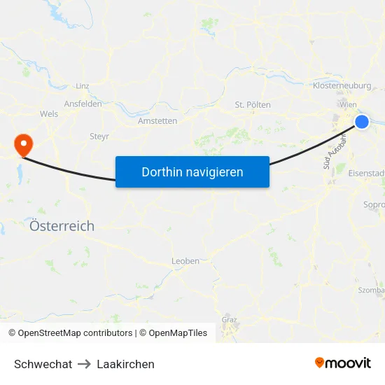 Schwechat to Laakirchen map