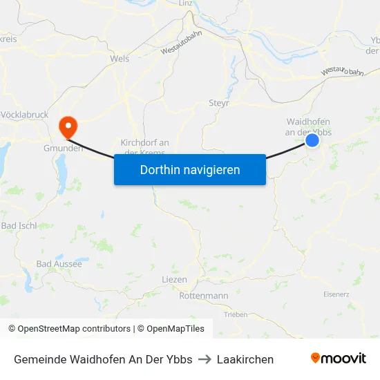 Gemeinde Waidhofen An Der Ybbs to Laakirchen map