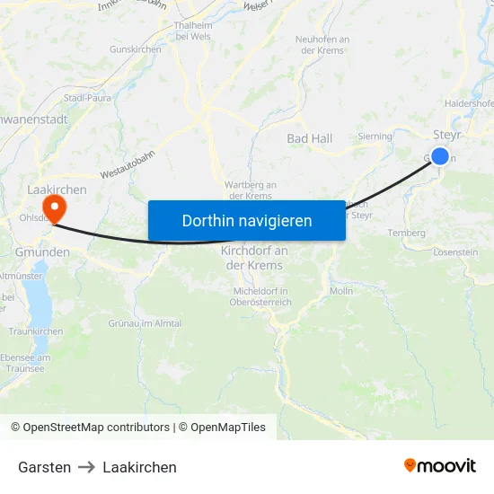 Garsten to Laakirchen map