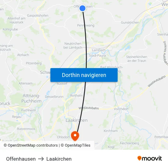Offenhausen to Laakirchen map