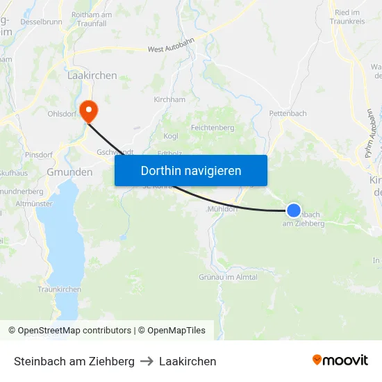 Steinbach am Ziehberg to Laakirchen map
