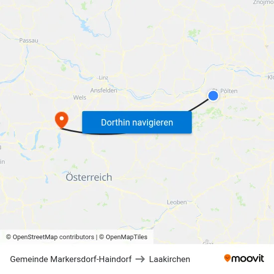 Gemeinde Markersdorf-Haindorf to Laakirchen map