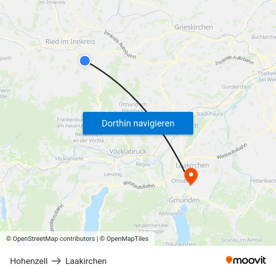 Hohenzell to Laakirchen map