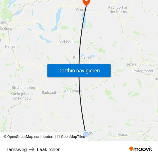 Tamsweg to Laakirchen map