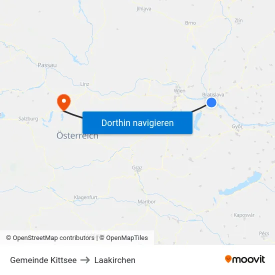 Gemeinde Kittsee to Laakirchen map