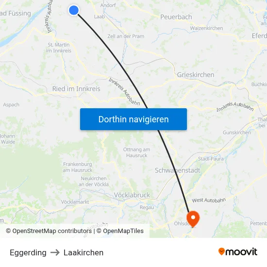 Eggerding to Laakirchen map