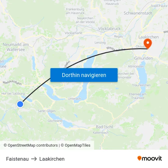 Faistenau to Laakirchen map