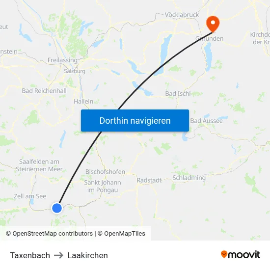 Taxenbach to Laakirchen map