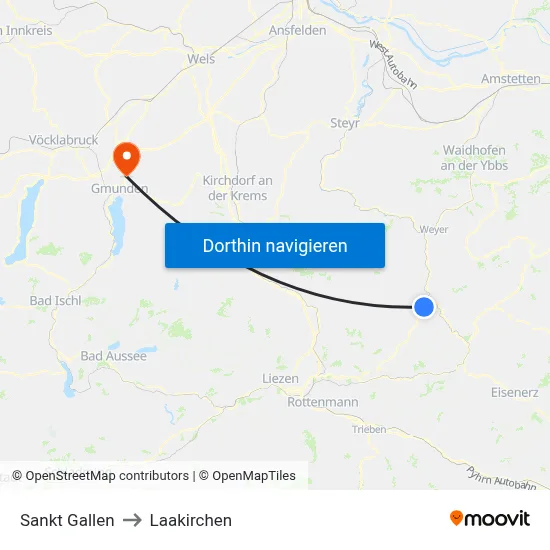 Sankt Gallen to Laakirchen map