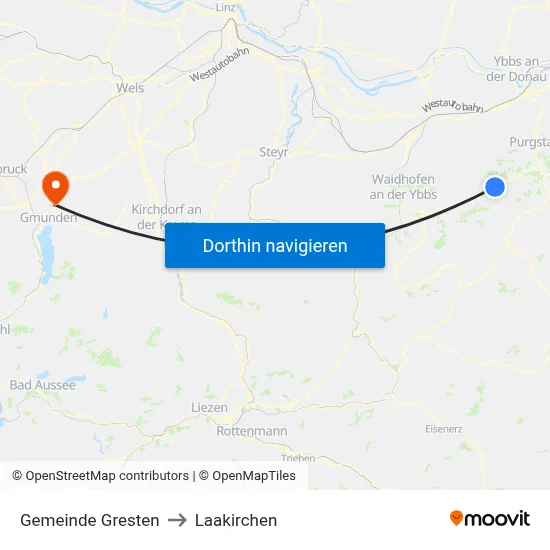 Gemeinde Gresten to Laakirchen map