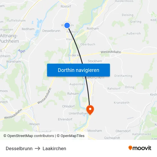 Desselbrunn to Laakirchen map