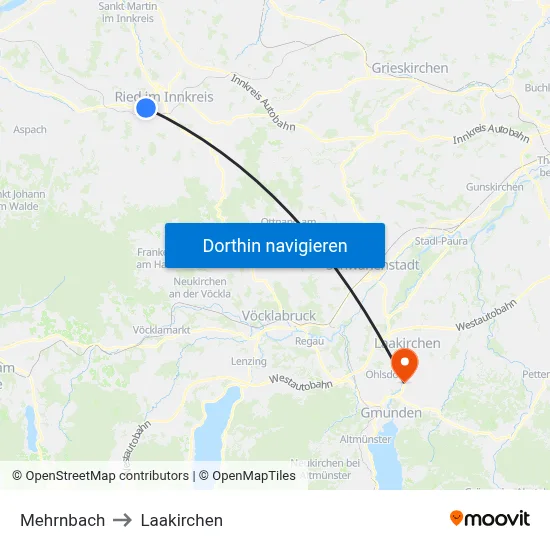 Mehrnbach to Laakirchen map