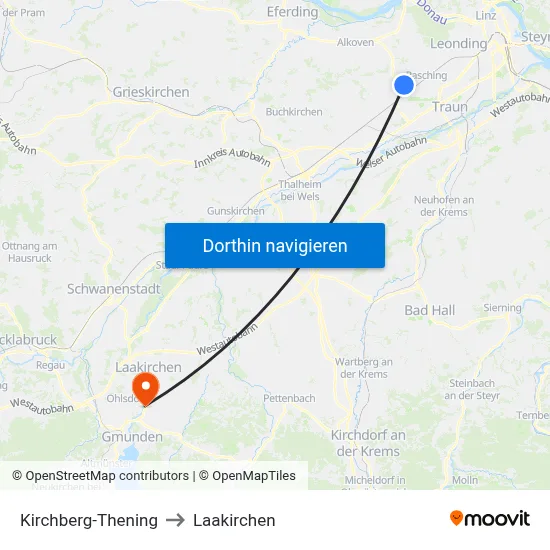 Kirchberg-Thening to Laakirchen map
