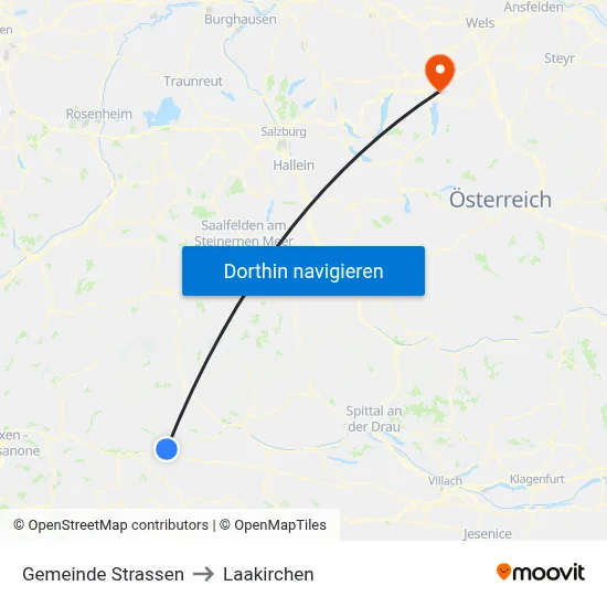 Gemeinde Strassen to Laakirchen map