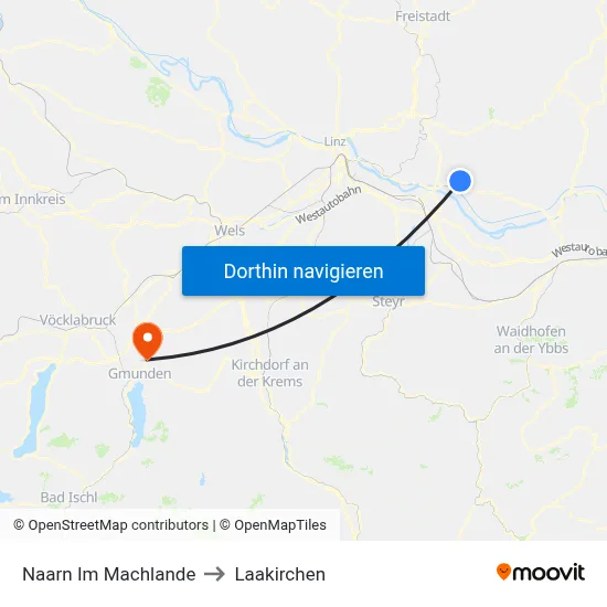 Naarn Im Machlande to Laakirchen map