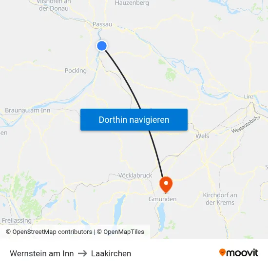 Wernstein am Inn to Laakirchen map