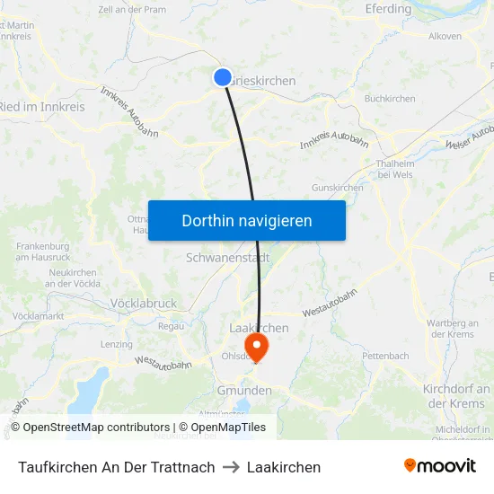 Taufkirchen An Der Trattnach to Laakirchen map