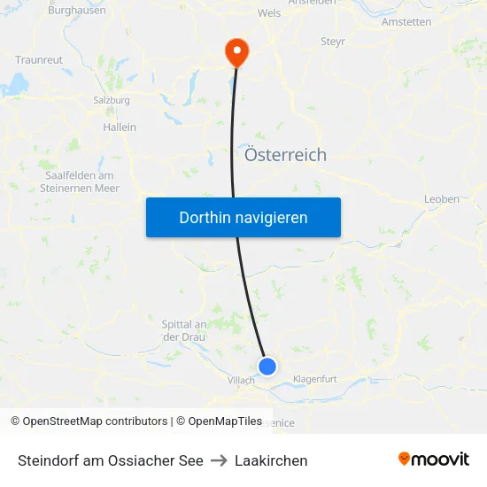 Steindorf am Ossiacher See to Laakirchen map