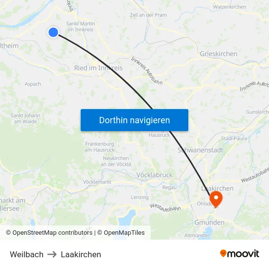Weilbach to Laakirchen map