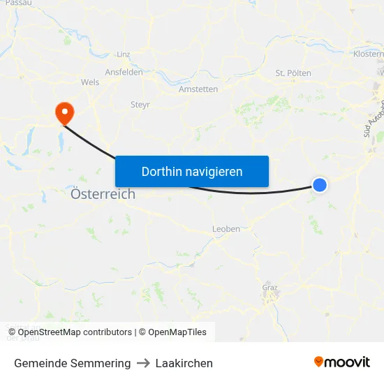 Gemeinde Semmering to Laakirchen map