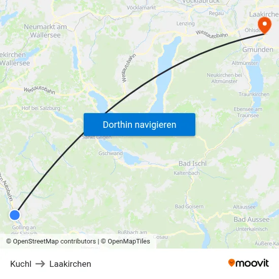 Kuchl to Laakirchen map