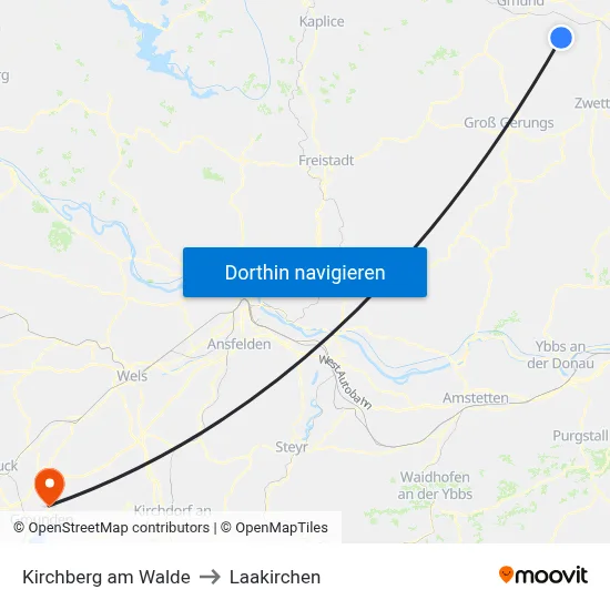 Kirchberg am Walde to Laakirchen map
