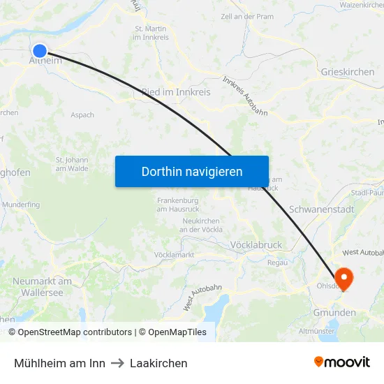 Mühlheim am Inn to Laakirchen map
