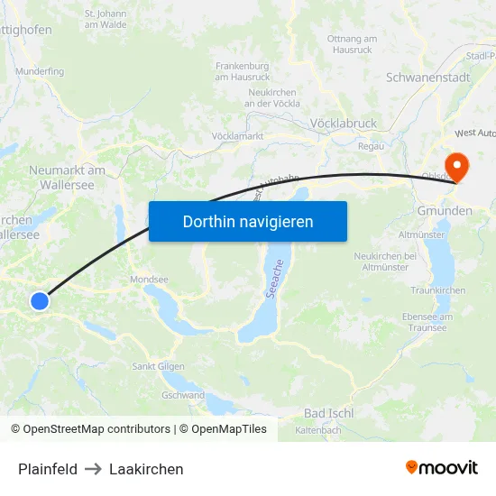 Plainfeld to Laakirchen map