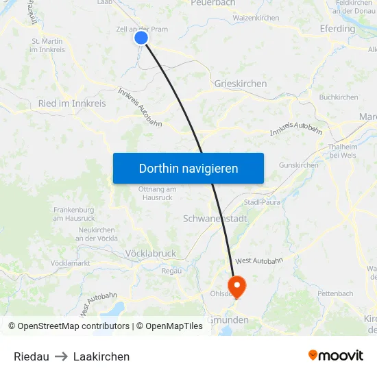 Riedau to Laakirchen map