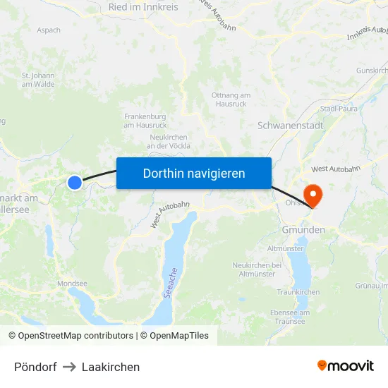 Pöndorf to Laakirchen map