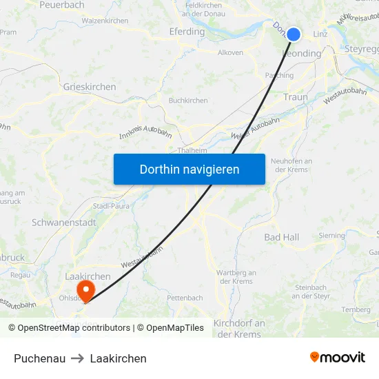 Puchenau to Laakirchen map
