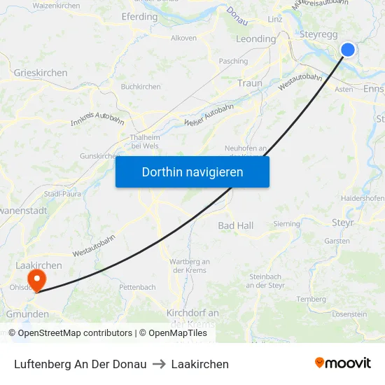Luftenberg An Der Donau to Laakirchen map