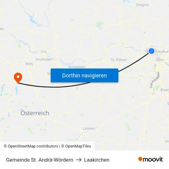 Gemeinde St. Andrä-Wördern to Laakirchen map