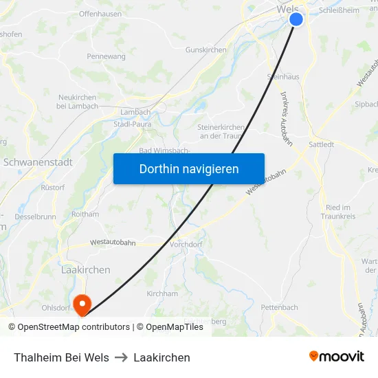 Thalheim Bei Wels to Laakirchen map