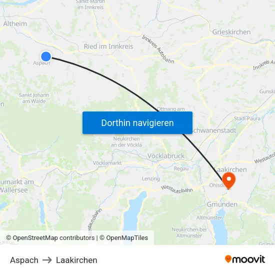 Aspach to Laakirchen map
