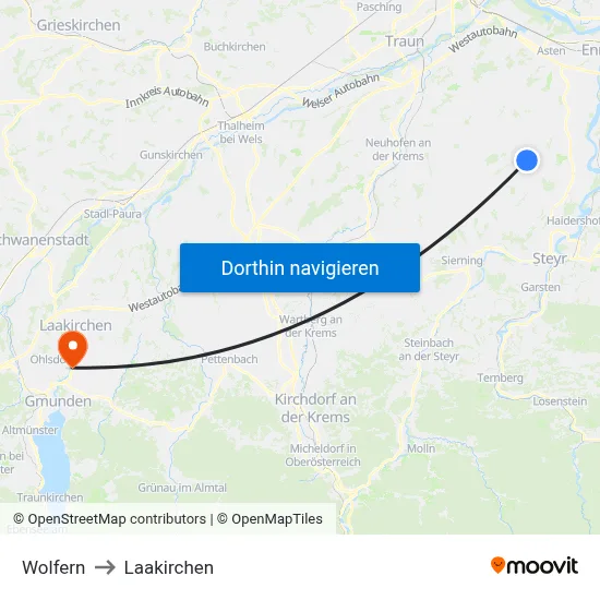 Wolfern to Laakirchen map